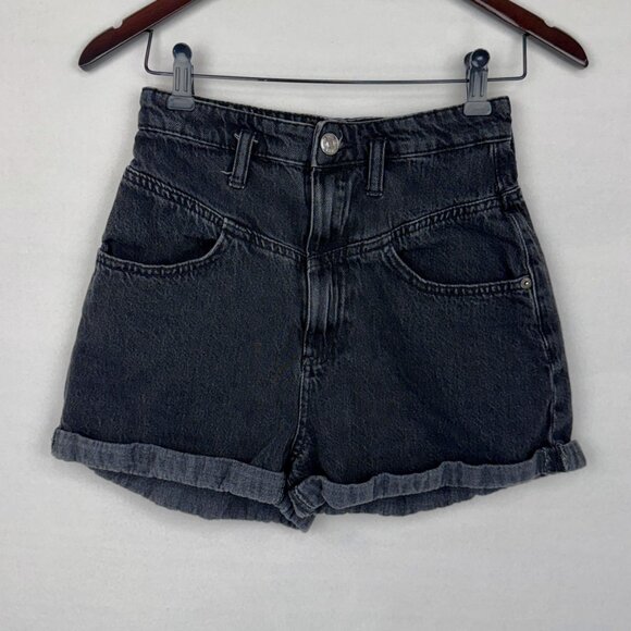 Zara Pants - Zara Women's High Rise Denim Shorts 4 Black 100% Cotton 5 Pocket Cuffed Hem